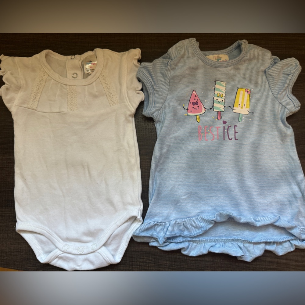2 Pieces Summer Baby Outfits: Ice Cream Shirt and White Onesie